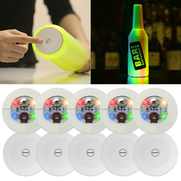 LED Coaster, LED Sticker Lights, LED Bottle Lights Cup Holder Lights (Colorful) - Xfunjoin